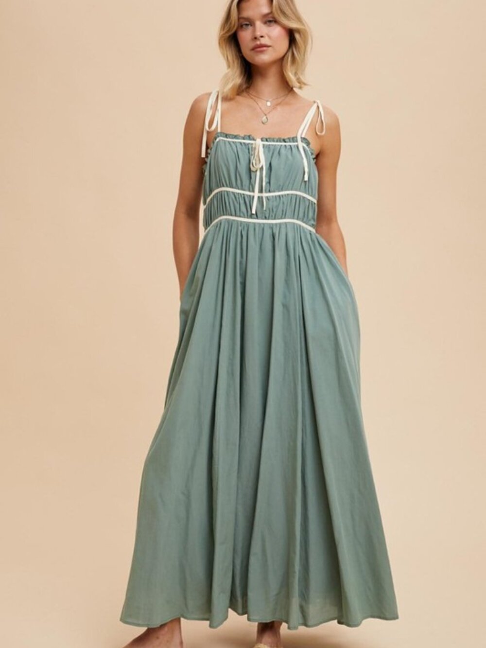 Cotton Blend Contrast Trim Maxi Dress - Picture 2 of 3